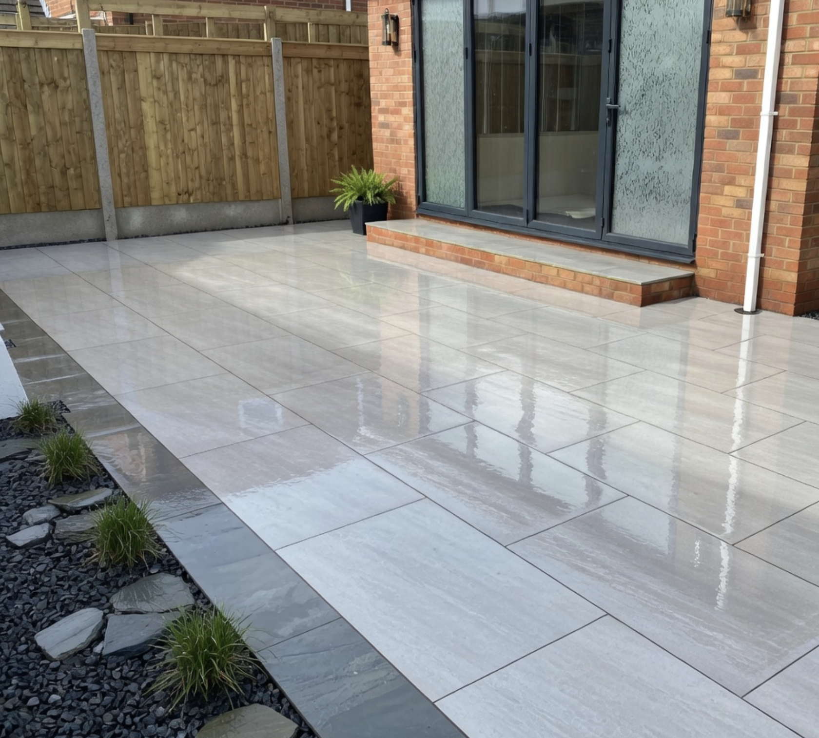 Large format porcelain patio